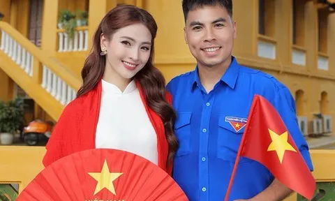 MC Huyền Trang Mù Tạt khoe bộ ảnh diện áo dài thướt tha sánh bước bên cầu thủ nổi tiếng mừng Đại lễ 2/9