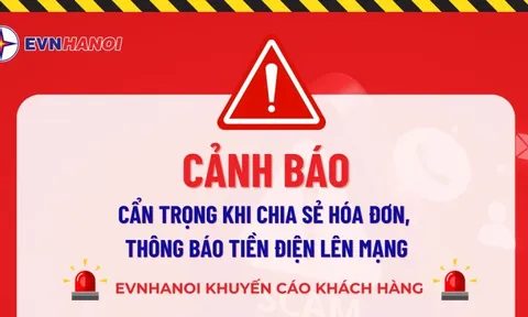 EVNHANOI cảnh báo rủi ro khi đăng hóa đơn tiền điện lên mạng