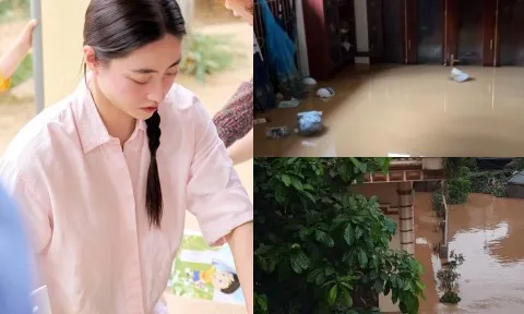 Nhà Hoa hậu Lương Thuỳ Linh ở Cao Bằng bị ngập sâu, cảnh tượng bên trong khiến nàng hậu thốt lên "quá xót xa"