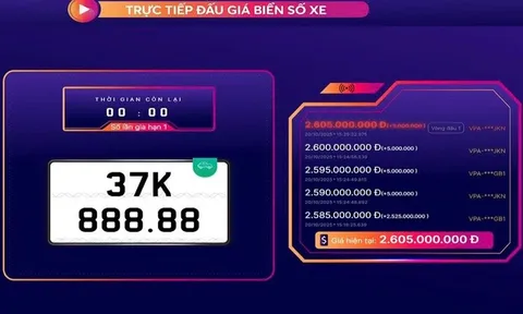 Biển số ngũ quý 8 tỉnh Nghệ An trúng đấu giá hơn 2,6 tỷ đồng