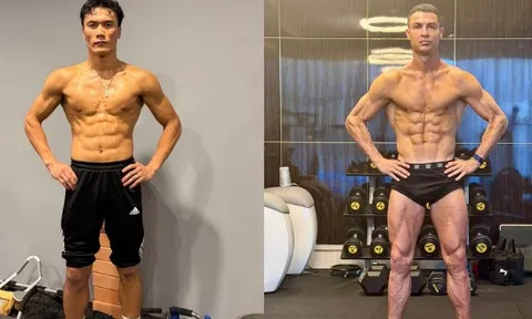 Thủ môn Bùi Tiến Dũng đu trend khoe body của Ronaldo, còn gọi thẳng chính chủ vào xem, được khen 1 chín 1 mười