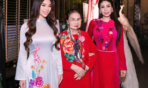 Lý Hương tỏa sáng trên sàn diễn áo dài, mẹ ruột và con gái theo sát cổ vũ