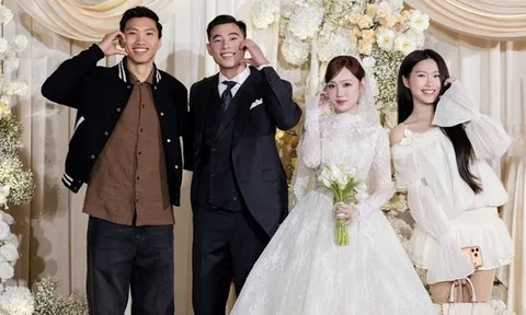 Doãn Hải My khoe visual sáng bừng, cực tinh tế khi cùng Văn Hậu dự đám cưới của thủ môn U23 Việt Nam