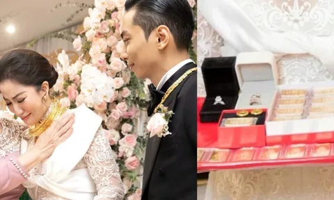Hôn nhân của sao nữ Vbiz nhận 22 cây vàng trong đám cưới, trang sức kim cương cùng cả mâm tiền mặt