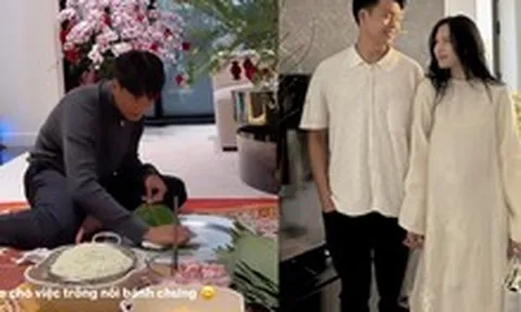 Thành Chung cặm cụi gói bánh chưng trong biệt thự trước ngày ông Công ông Táo