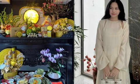 Cận cảnh ban thờ Tết "đủ đầy, sang xịn" trong căn biệt thự của vợ chồng Thành Chung - Ngô Tố Uyên