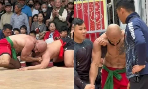 Kịch tính đấu vật hội làng đầu xuân: Đô vật Nga trật cả khớp vai khi đấu với võ sĩ MMA Việt Nam