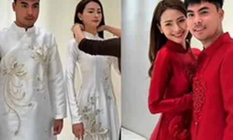 Lộ hình ảnh MC Huyền Trang Mù Tạt cùng tiền vệ Đức Huy diện áo dài xứng đôi cho lễ ăn hỏi hôm nay