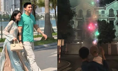 Doãn Hải My bế con ngắm pháo hoa ở khu biệt thự bạc tỷ, một câu nói của bà ngoại về Văn Hậu cực viral