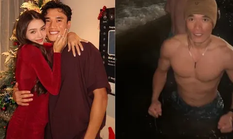 Thót tim cảnh Bùi Tiến Dũng cởi trần lộ body 6 múi nhảy xuống sông băng giữa cái lạnh -6 độ C