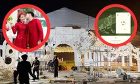 Cận cảnh rạp cưới siêu khủng của MC Huyền Trang Mù Tạt và tuyển thủ Phạm Đức Huy, thiệp cưới cực xinh mang đậm style cầu thủ