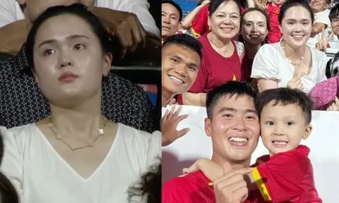 Tiểu thư Quỳnh Anh cười tít mắt, tự hào kể về bàn thắng của Duy Mạnh: Chồng em rất hiếm khi ghi bàn nên em rất vui