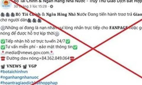 Cảnh báo trang facebook giả mạo Bộ Tài Chính hỗ trợ lấy lại tiền bị lừa