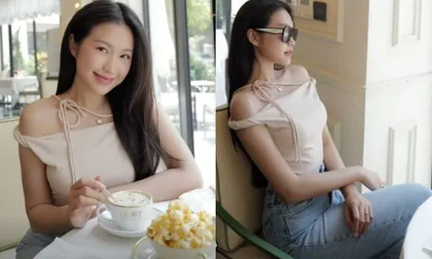 Doãn Hải My "lên đồ" làm tiểu thư sang chảnh, khoe xương quai xanh gợi cảm, khác hẳn lúc làm dâu hiền ở quê Văn Hậu