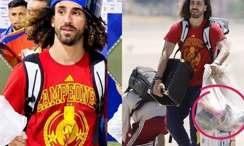 Cucurella "bá đạo" nhất World Cup, hết đựng cúp vàng lại đựng giày vào túi ni lông: "Anh vô địch mà trông anh khổ quá!"
