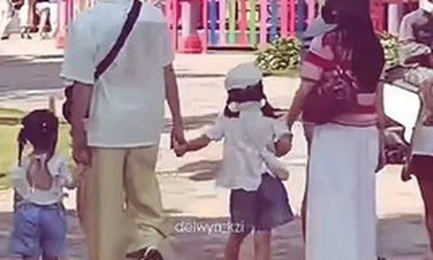 "Tóm dính" cặp ca sĩ Vbiz bí mật yêu 6 năm đi chơi riêng cùng 2 em bé