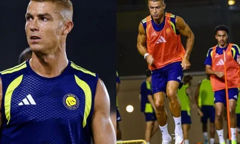 Ronaldo khoe body cuồn cuộn tuổi 41, đeo nhẫn cưới đến sân bóng, biểu cảm cực đáng yêu khi được đồng đội chúc phúc