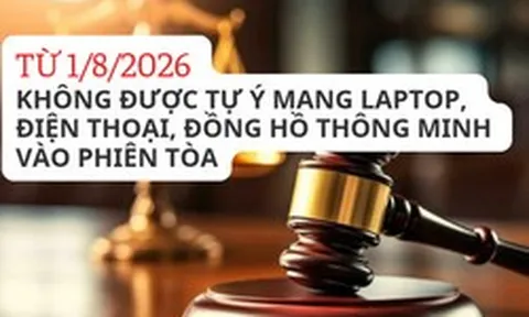 Từ 1/8, không được tự ý mang laptop, điện thoại, đồng hồ thông minh vào phiên tòa