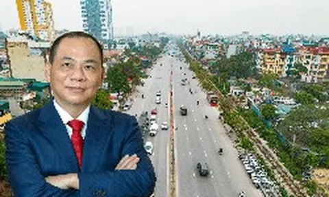 Doanh nghiệp của phú Phạm Nhật Vượng đang thi công tuyến đường 162.000 tỷ đồng, rộng 16 làn xe, kết nối trung tâm Hà Nội với khu đô thị 9.171 ha có siêu sân vận động lớn nhất thế giới
