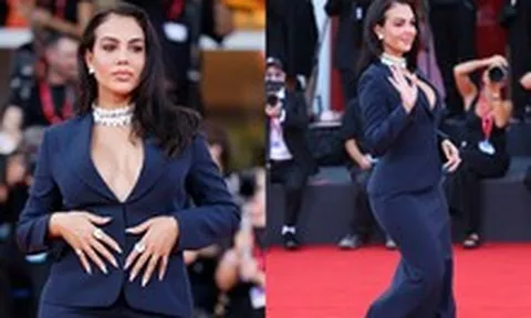 Georgina tháo nhẫn đính hôn 3 triệu USD của Ronaldo, dát bộ kim cương khổng lồ đầy cổ và tay, chiếm spotlight trên thảm đỏ LHP Venice
